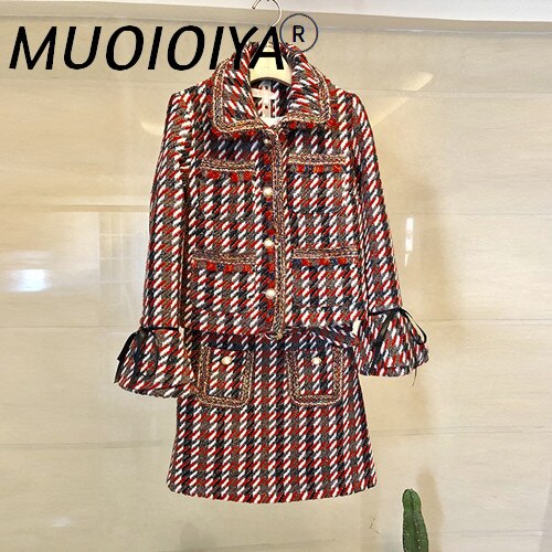 Skirt Suits Women Runway  Designers Elegant Office Ladies Formal Tweed Blazer Jacket Coat Mini Skirt 2 Piece Sets Winter