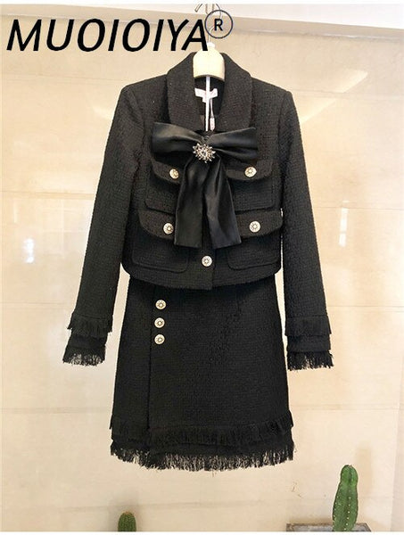 Skirt Suits Women Runway  Designers Elegant Office Ladies Formal Tweed Blazer Jacket Mini Skirt 2 Piece Set Winter Outfits