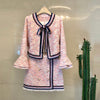 Skirt Suits Women Runway  Designers Elegant Office Ladies Formal Tweed Blazer Jacket Pink Mini Skirt Two Piece Sets Winter