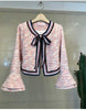 Skirt Suits Women Runway  Designers Elegant Office Ladies Formal Tweed Blazer Jacket Pink Mini Skirt Two Piece Sets Winter