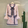 Skirt Suits Women Runway  Designers Elegant Office Ladies Formal Tweed Blazer Jacket Pink Mini Skirt Two Piece Sets Winter