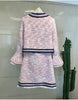 Skirt Suits Women Runway  Designers Elegant Office Ladies Formal Tweed Blazer Jacket Pink Mini Skirt Two Piece Sets Winter