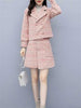 Skirt Suits Women Set Autumn Winter Elegant Vintage Plaid Blazer Coat Tops and Pink Mini Skirt 2 Two Piece Set Ladies Clothes