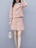 Skirt Suits Women Set Autumn Winter Elegant Vintage Plaid Blazer Coat Tops and Pink Mini Skirt 2 Two Piece Set Ladies Clothes