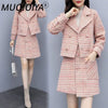 Skirt Suits Women Set Autumn Winter Elegant Vintage Plaid Blazer Coat Tops and Pink Mini Skirt 2 Two Piece Set Ladies Clothes