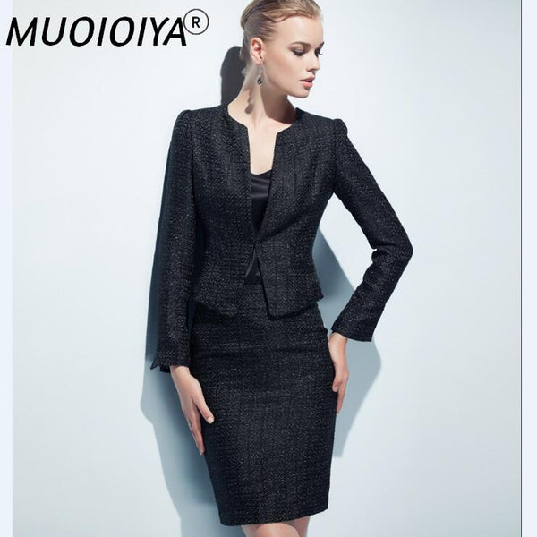 Skirt Suits Women Two Piece Set Office Lady Business Formal Work Tweed Blazer Coat Skirt Elegant  Uniform Outfits