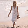 Sleeveless Bikini Cover-ups Sexy Crochet Knitted Beach Summer Dress Women V Neck Long Swim Cover Up Female Holiday Sundress