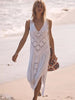 Sleeveless Bikini Cover-ups Sexy Crochet Knitted Beach Summer Dress Women V Neck Long Swim Cover Up Female Holiday Sundress
