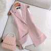 Sleeveless Blazers Women Solid Notched Single Button Casual Slim Simple Cozy Office All-match Plus Size S-4XL Autumn New