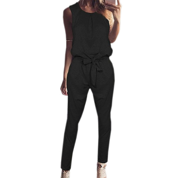 Sleeveless Lace-up Plus Size Jumpsuit Sexy Long Solid Playsuit Autumn Women Casual Jumpsuits Female Overalls for Woman GV830