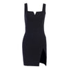 Sleeveless Square V Neck Sexy Black Dress Summer Women  Slim Pencil Hip Split Dress Street Casual Mini Dresses Vestidos
