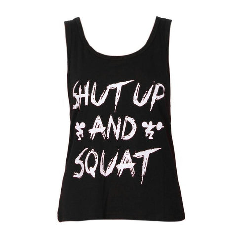 Sleeveless Women Workout Tank Top T-shirt Clothes Fitness Lift SHUT UP AND SQUAT words print T Shirt