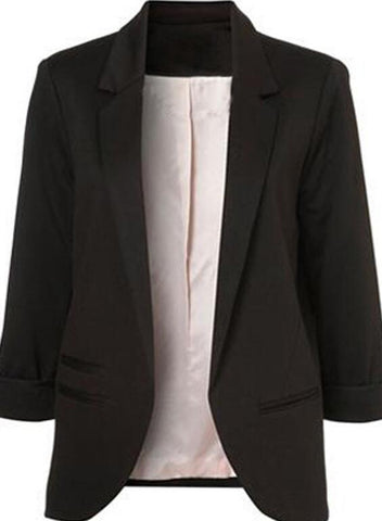 Slim British Women Blazers and Jackets Solid 3/4 Ruched Sleeve Open Front Spring Autumn Work Office Blazer Femenino 12
