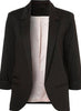Slim British Women Blazers and Jackets Solid 3/4 Ruched Sleeve Open Front Spring Autumn Work Office Blazer Femenino 12