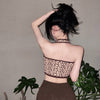 Slim Fit  Korean Skirt Slim Fit Versatile  Korean Vest  Plush Hips High Waist Halter Leopard Print Knitted Backless Sexy