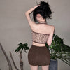 Slim Fit  Korean Skirt Slim Fit Versatile  Korean Vest  Plush Hips High Waist Halter Leopard Print Knitted Backless Sexy
