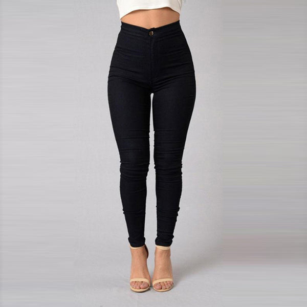 Slim Fit Skinny Jeans Woman White Black High Waist Render Elastic Jeans Vintage Long Pants Femme Casual Pencil Pants Denim Jeans