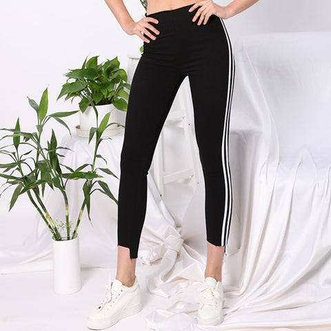 Slim Leggings Women Fitness Plus Size Woman Legins White Striped Skinny Pant High Waist Elastic Ankle Length Sexy Legging Femme