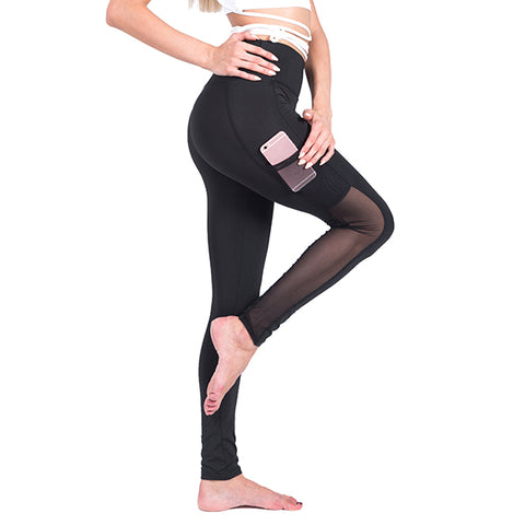Slim Mesh Splice Ladies Sexy Legging Pants Black Long Trousers Leggins Sportswear Casual Pants Pockets Women Leggings