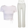 Slim Sexy Two Piece Sets Fluffy Outfits Chiffon Hooded Longpants+crop Top Women Tracksuit Sports Sweatshirt Sets 2023