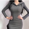 Slim Stretch Casual Sexy Long Sleeve Hooded Pink Dress Women Wrap Hip Autumn Vestido Mujer Grey Hoodies Knit Wild Robe