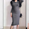 Slim Stretch Casual Sexy Long Sleeve Hooded Pink Dress Women Wrap Hip Autumn Vestido Mujer Grey Hoodies Knit Wild Robe