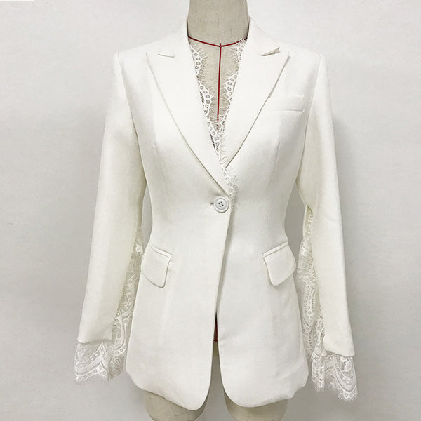 Slit Sleeve Lace Spliced One Button Slim Suit 2023 Style Women Blazer
