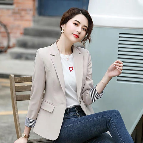 Small Blazer Women Coats and Jakcets 2023 Autumn Spring Korean Slim-fit Casual Laides Blazers Black/Apricot Blazer Femme