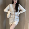 Small Fragrance Long Sleeve Knitted Sweater Dress Women Plaid Sexy Sheath Bodycon Vintage Mini Dress Fall Winter Pull Robe Femme