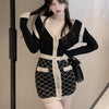 Small Fragrance Long Sleeve Knitted Sweater Dress Women Plaid Sexy Sheath Bodycon Vintage Mini Dress Fall Winter Pull Robe Femme