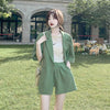 Small Suit Outfit Women's Summer 2023 Loose Internet Thin Short-Sleeved Suit Coat Shorts Two-Piece Suit