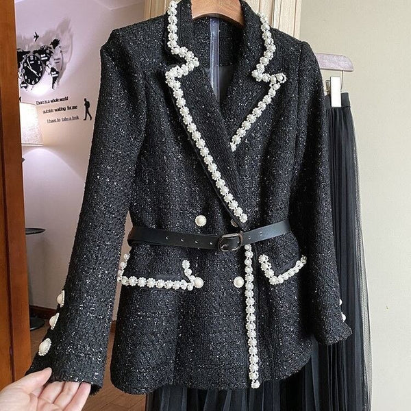 Small fragrance style temperament suit skirt two-piece suit 2023 autumn heavy industry suit jacket female