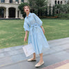 Small fresh blue shirt dress women's waist slim summer 2022 casual loose temperament skirt fashion