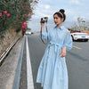 Small fresh blue shirt dress women's waist slim summer 2022 casual loose temperament skirt fashion