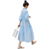 Small fresh blue shirt dress women's waist slim summer 2022 casual loose temperament skirt fashion