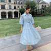 Small fresh blue shirt dress women's waist slim summer 2022 casual loose temperament skirt fashion