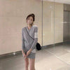 Small tb suit skirt female waffle V-neck cardigan knitted high-waisted short skirt package hip skirt two-piece spring