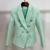 Smoke Blazer Pack Women Golden Double-Breasted Button Gesp Mint Green Cats Blower Smoke Two Pieces Sets Women Blower Pack