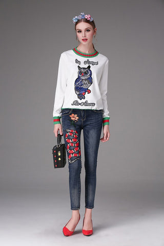 Snake Flower Embroidery Jeans 2022 Autumn Winter Female Vintage Denim Pants Ankle-Lengh Skinny Pencil Pants 630