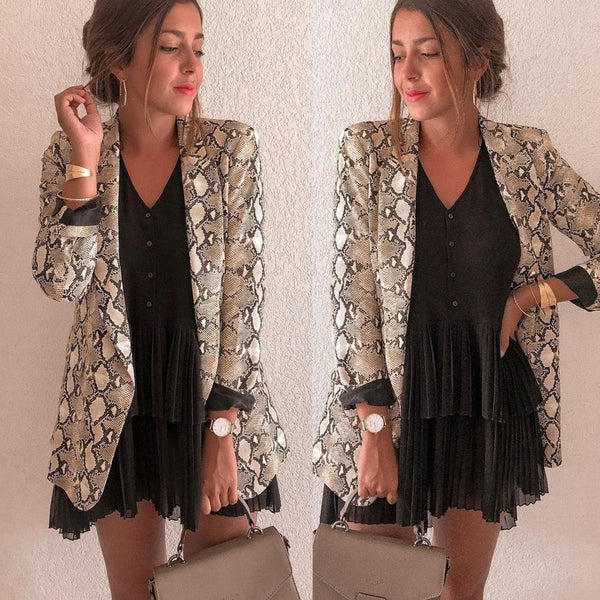 Snake Skin Print Blazers Women Long Sleeve Blazer Feminino Outerwear Office Lady Work Wear Fall Outwear