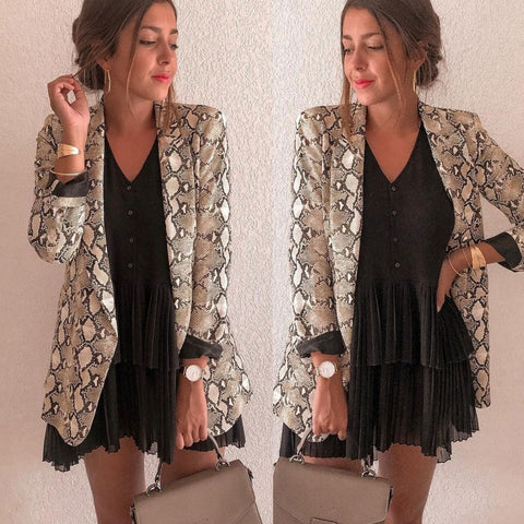 Snake Skin Print Blazers Women Long Sleeve Blazer Feminino Outerwear Office Lady Work Wear Fall Outwear