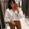 Snican basic white peter pan collar women blouse long sleeve office ladies uniform shirt za 2023 autumn spring camisa mujer chic