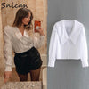 Snican basic white peter pan collar women blouse long sleeve office ladies uniform shirt za 2023 autumn spring camisa mujer chic