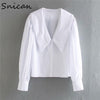 Snican basic white peter pan collar women blouse long sleeve office ladies uniform shirt za 2023 autumn spring camisa mujer chic