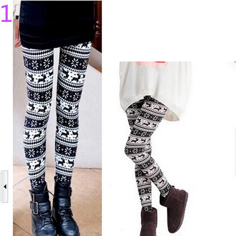 Snowflake Christmas Deer Leggings Girl Winter Fashion Colorful Knit Cotton Blend Legging For Christmas Hot Women Clothing 7BA119