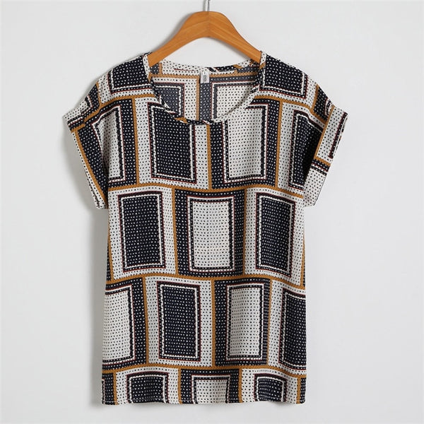 Hot Summer Women's Casual Blouse Shirt Floral Chiffon Print O Neck Short Sleeve Lady's Top Loose Blusas