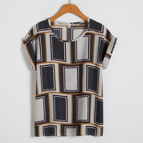 Hot Summer Women's Casual Blouse Shirt Floral Chiffon Print O Neck Short Sleeve Lady's Top Loose Blusas