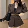 Solid Blazer Coat Notched Collar Long Sleeve Pockets Tops Autumn Spring 2022 Women Chain Slim Waist Casual Veste Femme