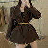 Solid Blazer Coat Notched Collar Long Sleeve Pockets Tops Autumn Spring 2022 Women Chain Slim Waist Casual Veste Femme