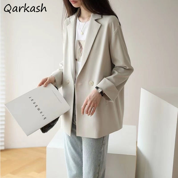 Solid Blazers Women Notched Autumn Outwear Simple Office Lady Casual Female Stylish Formal Tender Popular Daily Teens